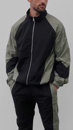 Premium Lined Two-Tone Nylon Jacket in Black-Green