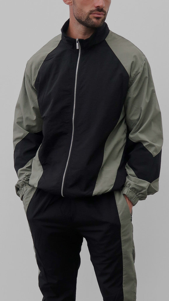 Premium Lined Two-Tone Nylon Jacket in Black-Green