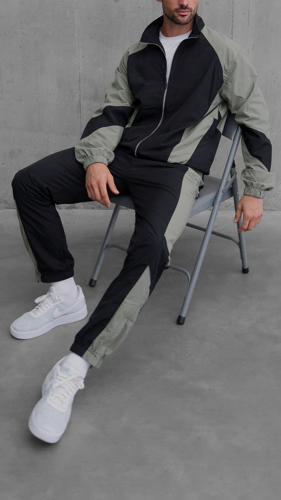 Premium Lined Two-Tone Nylon Jacket in Black-Green