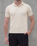 Structure Knit Polo Shirt in Cream