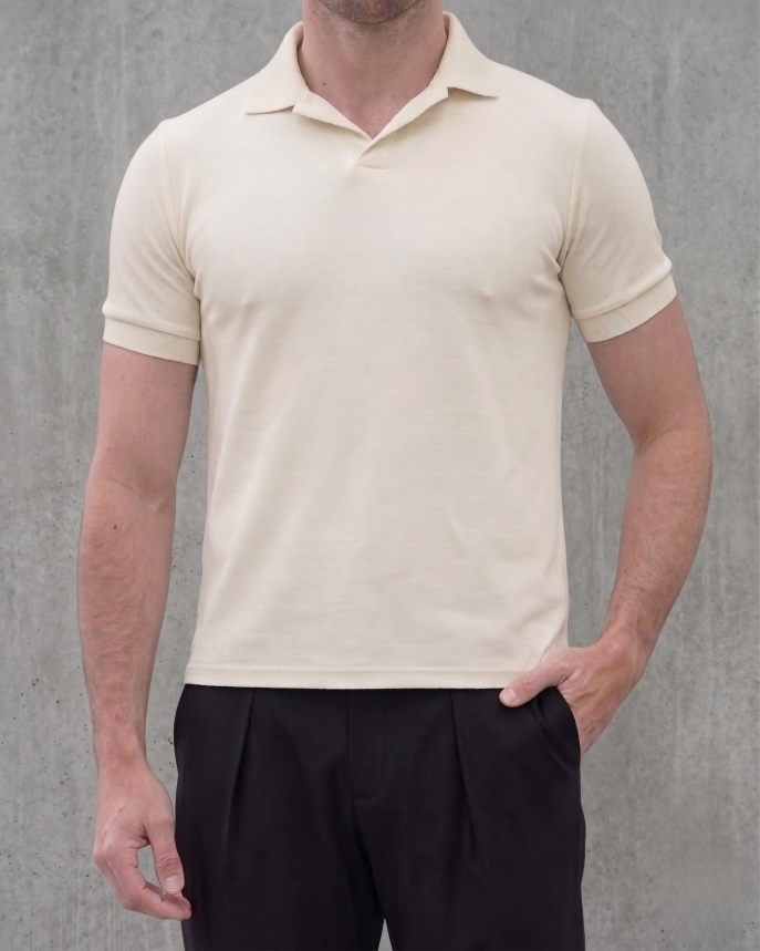 Structure Knit Polo Shirt in Cream
