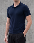 Structure Knit Polo Shirt in Navy