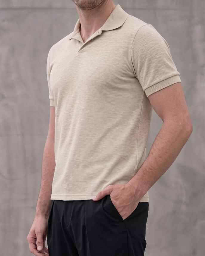 Structure Knit Polo Shirt in Taupe